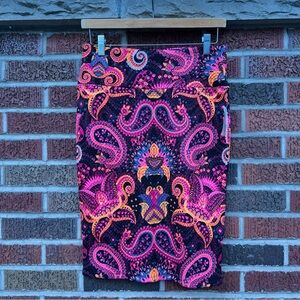 LuLaRoe Black Orange and Pink Paisley Print Textured High Rise Pencil Skirt